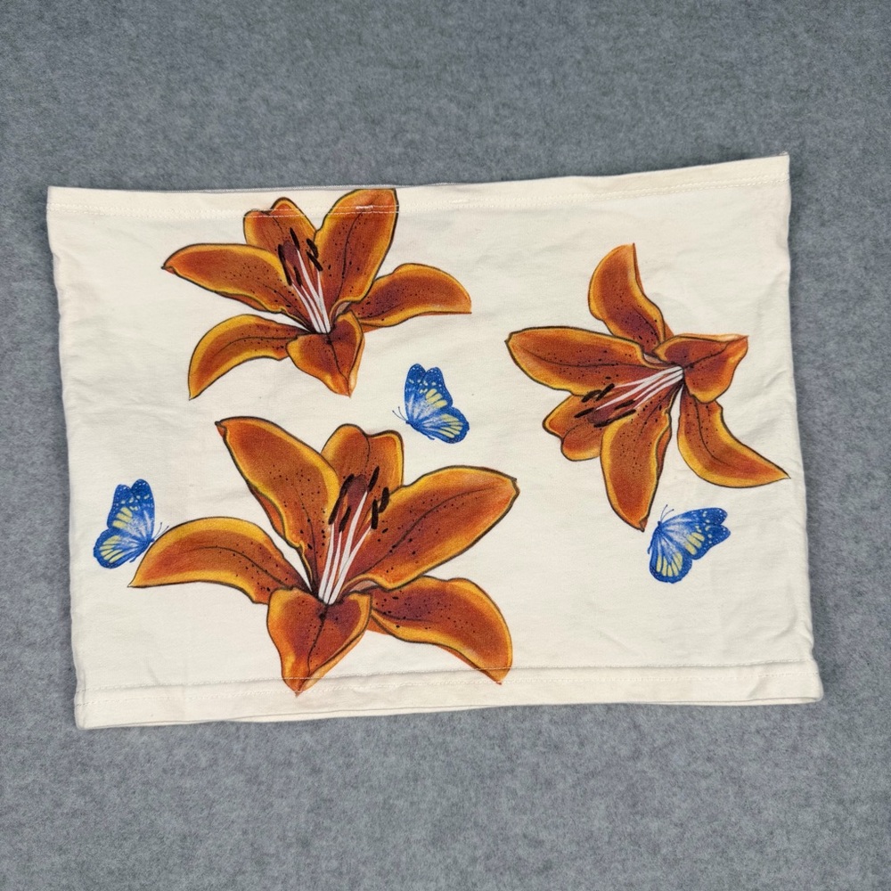 Edikted Cream Top with Orange Floral and Blue Butterfly - Picture 4 of 4